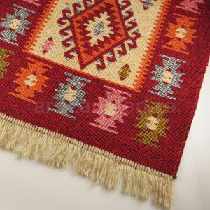 1+2 Covoare traditionale, dimensiunea 1 buc 80x300cm+ 2 buc 60X90cm, rosu si crem, model ROMB - imagine 4