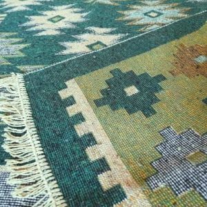 1+1 Covoare traditionale tesute,cu doua fete, dimensiunea 60x90cm verde si crem, model RUSTIC - imagine 2