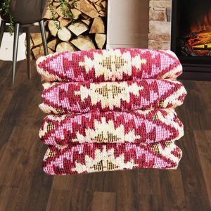set 4 Covoare traditionale tesute, cu doua fete, dimensiunea 60x90cm, Rosu, model ROMB - imagine 7