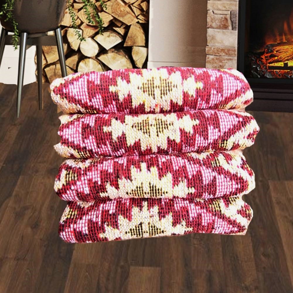 set 4 Covoare traditionale tesute, cu doua fete, dimensiunea 60x90cm, Rosu, model ROMB - imagine 7