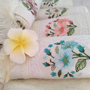Set 5 prosoape de baie, pufoase, cu broderie, bumbac 100%, dimensiune 50x90cm,Menta - imagine 4