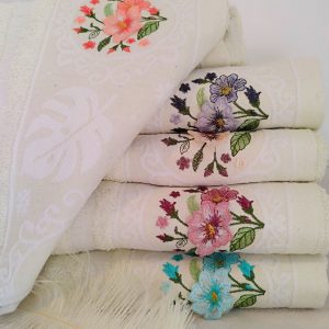 Set 5 prosoape de baie, pufoase, cu broderie, bumbac 100%, dimensiune 50x90cm,Menta - imagine 5