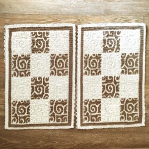 1+1 Set Covoare tesute din bumbac, dimensiunea 40x60cm, maro si alb, cod HCD04 - imagine 4