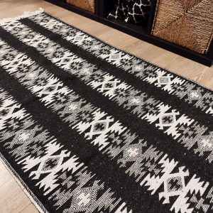 Covor traditional, dimensiunea 80x300cm, Negru si gri, model RUSTIC 2 - imagine 2