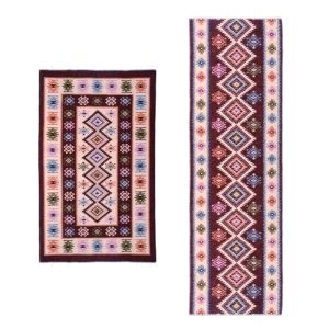 1+1 Covoare traditionale, dimensiunea 120x180cm+ 200x300cm, maro si crem, model ROMB