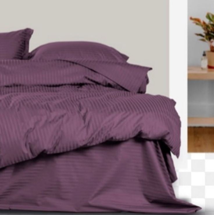 Lenjerie din Damasc bumbac 100%, dungi 1cm, pentru pat XXL -cearsaf pilota 200x230cm, cearsaf pat 240x260cm, 2 fete perna 50x70cm, cu rama decorativa Marsala - imagine 2