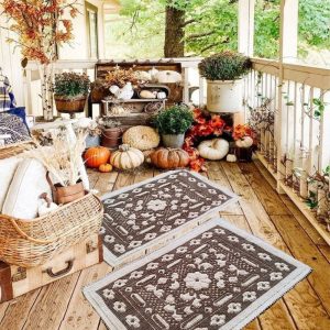1+1 Set Covoare tesute bumbac, dimensiunea 60x100cm maro si alb, cod HCD01