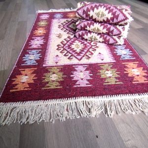 set 4 Covoare traditionale tesute, cu doua fete, dimensiunea 60x90cm, Rosu, model ROMB - imagine 5