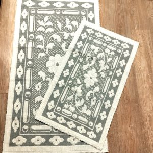 1+1 Set Covoare tesute din bumbac, dimensiunea 40x60cm, gri si alb, cod HCD07 - imagine 2
