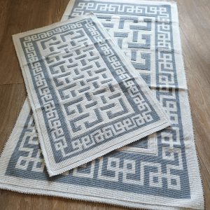 1+1 Set Covoare tesute din bumbac, dimensiunea 40x60cm, gri si alb, cod HCD09