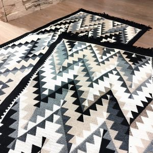 1+1 Covoare traditionale, cu doua fete, dimensiunea 60x90cm+60x120cm, negru si gri HCA11
