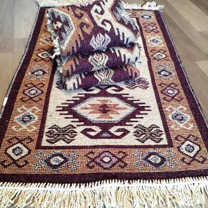 set 4 Covoare traditionale tesute, cu doua fete, dimensiunea 60x200cm, Maro, model HORA