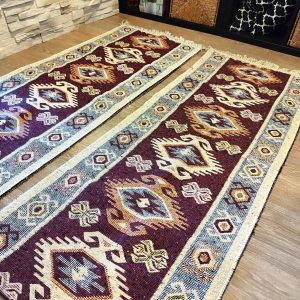 1+1 Covoare traditionale, dimensiunea 60x200cm, maro si crem, model HORA