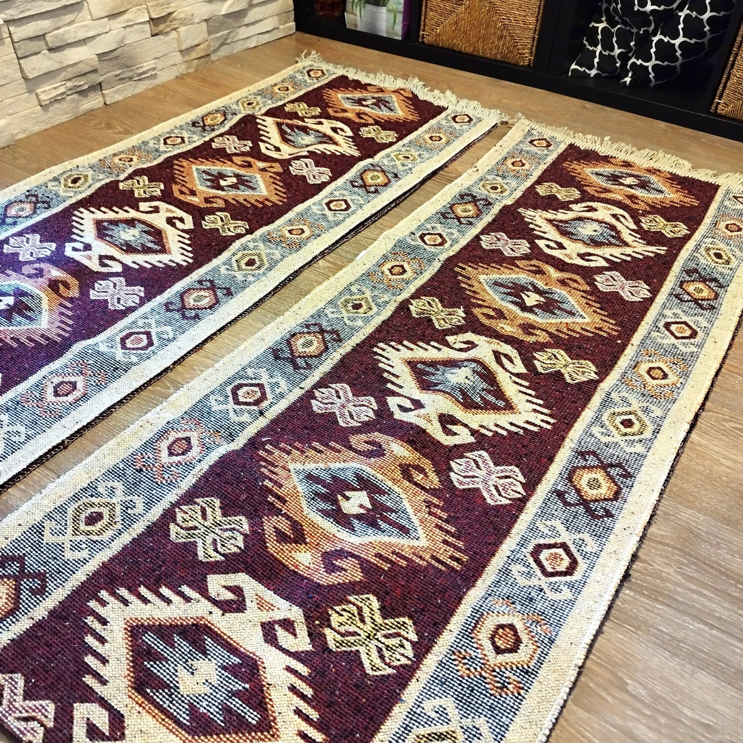 1+1 Covoare traditionale, dimensiunea 60x200cm, maro si crem, model HORA