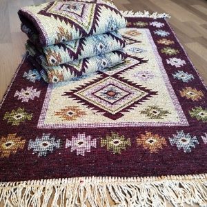 set 4 Covoare traditionale tesute, cu doua fete, dimensiunea 60x90cm, Maro, model ROMB