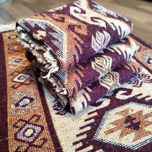 set 4 Covoare traditionale tesute, cu doua fete, dimensiunea 60x200cm, Maro, model HORA - imagine 2