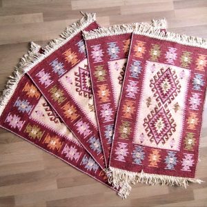 set 4 Covoare traditionale tesute, cu doua fete, dimensiunea 60x90cm, Rosu, model ROMB