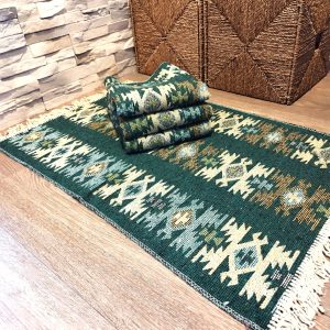 set 4 Covoare traditionale tesute, cu doua fete, dimensiunea 60x90cm, Verde, model Rustic