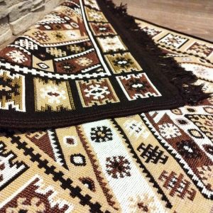 1+1 Covoare traditionale, cu doua fete, dimensiunea 60x90cm+60x150cm, maro si crem HCA09 - imagine 5