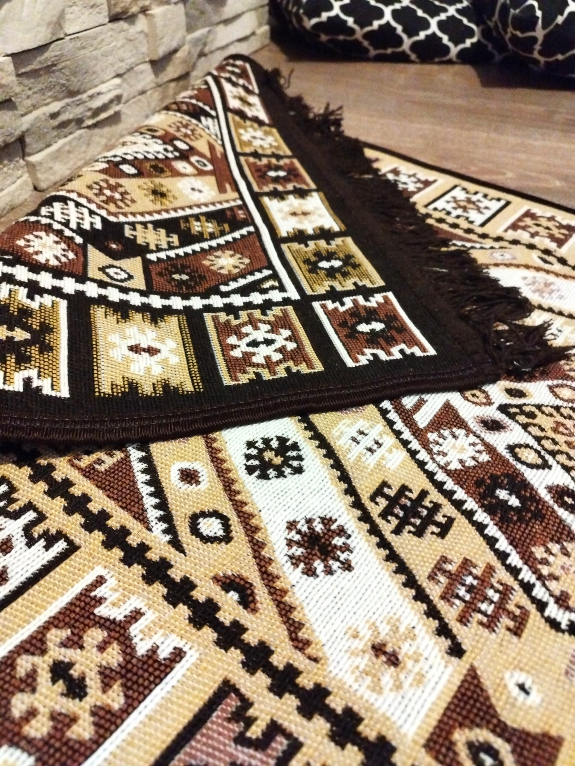 1+1 Covoare traditionale, cu doua fete, dimensiunea 60x90cm+60x150cm, maro si crem HCA09 - imagine 5