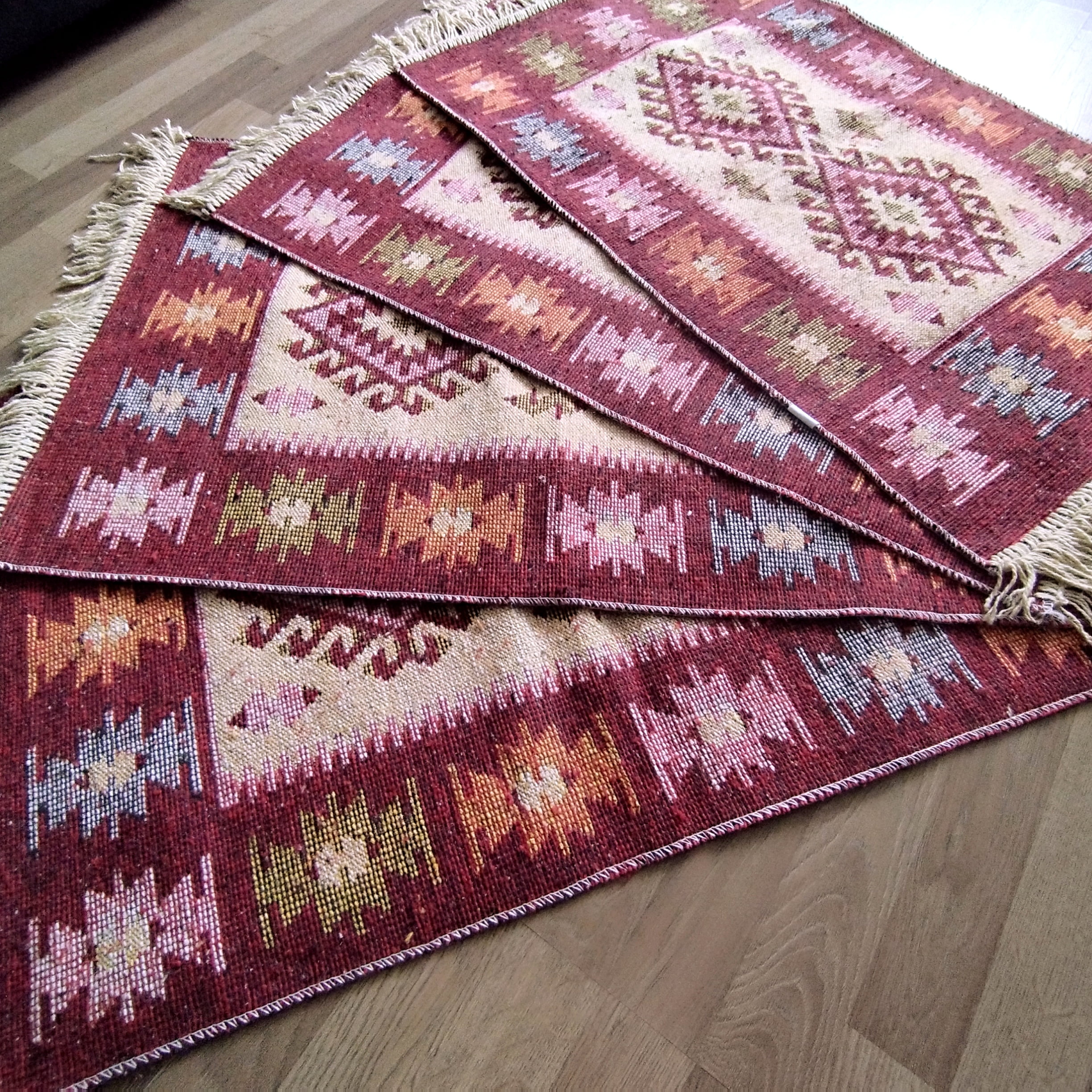 set 4 Covoare traditionale tesute, cu doua fete, dimensiunea 60x90cm, Rosu, model ROMB - imagine 6