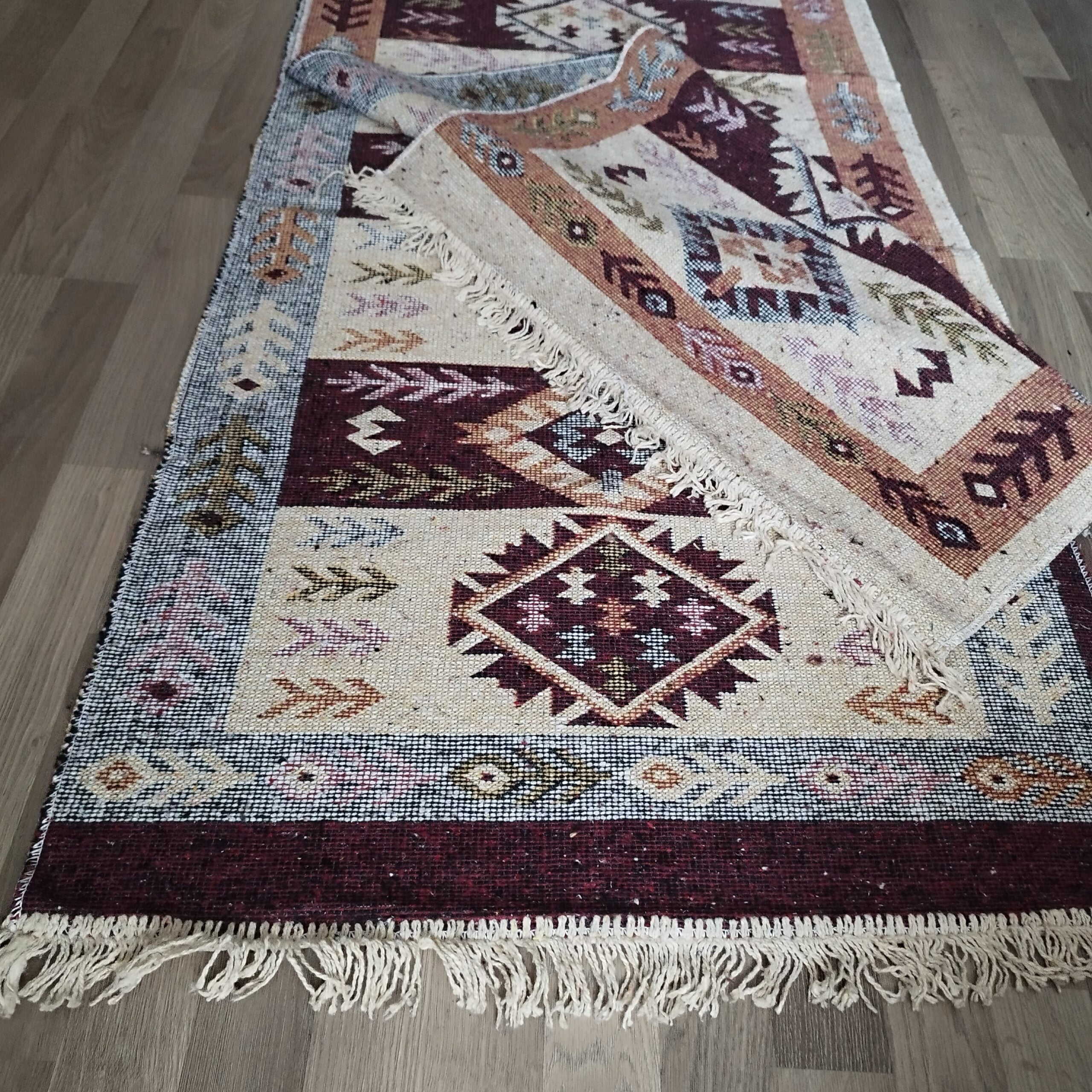 Covor traditional, dimensiunea 80x300cm maro si crem, model SPIC DE GRAU - imagine 3