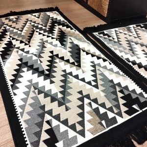 1+1 Covoare traditionale, cu doua fete, dimensiunea 60x90cm+60x120cm, negru si gri HCA11 - imagine 2