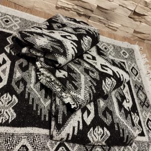 set 4 Covoare traditionale tesute, cu doua fete, dimensiunea 60x150cm, negru si alb, model HORA - imagine 4
