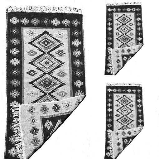 1+2 Covoare traditionale, dimensiunea 1 buc 80x300cm+ 2 buc 60X90cm, negru cu gri, model ROMB
