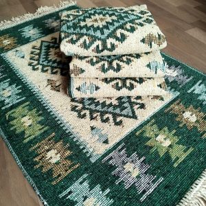set 4 Covoare traditionale tesute, cu doua fete, dimensiunea 60x90cm, Verde, model ROMB