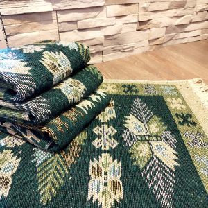 set 4 Covoare traditionale tesute, cu doua fete, dimensiunea 60x90cm, Verde, model Con de brad - imagine 2