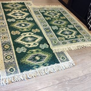 1+1 Covoare traditionale, dimensiunea 60x120cm+60x90cm, Verde si crem, model HORA