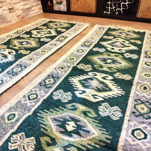 1+1 Covoare traditionale, cu doua fete, dimensiunea 60x300cm, verde si crem, model HORA - imagine 3