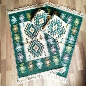 set 4 Covoare traditionale tesute, cu doua fete, dimensiunea 60x90cm, Verde, model ROMB - imagine 3