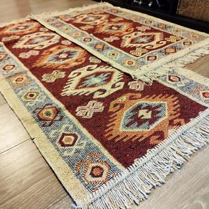 1+1 Covoare traditionale, dimensiunea 60x90cm+60x200cm, rosu si crem, model HORA