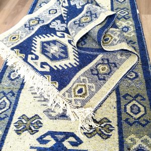1+1 Covoare traditionale, dimensiunea 60x150cm, albastru si crem, model HORA