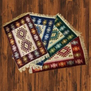 set 4 Covoare traditionale tesute, cu doua fete, dimensiunea 60x90cm, Rosu, Verde, Albastru si Maro, model ROMB - imagine 6