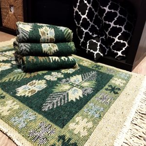 set 4 Covoare traditionale tesute, cu doua fete, dimensiunea 60x90cm, Verde, model Con de brad