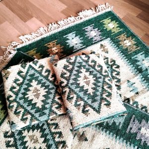 set 4 Covoare traditionale tesute, cu doua fete, dimensiunea 60x90cm, Verde, model ROMB - imagine 2