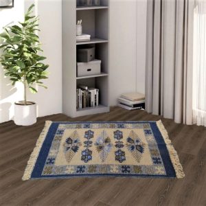 Covor traditional, tesut, cu doua fete, dimensiunea 80x125cm ALBASTRU si crem, model Con de brad - imagine 3