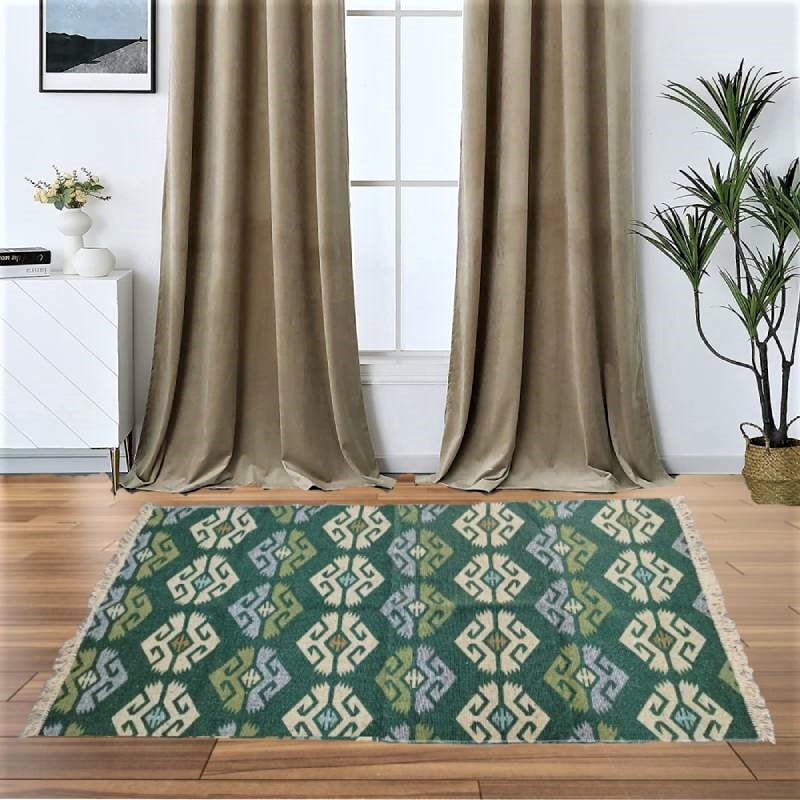 1+1 Set Covoare traditionale, dimensiunea 120x180cm verde si crem, model RUSTIC - imagine 2