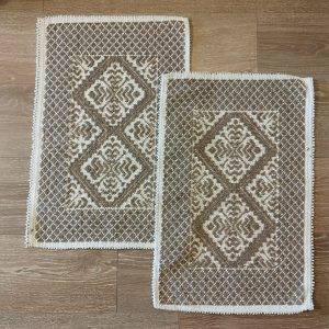 1+1 Set Covoare tesute din bumbac, dimensiunea 40x60cm, crem si alb, cod HCD06