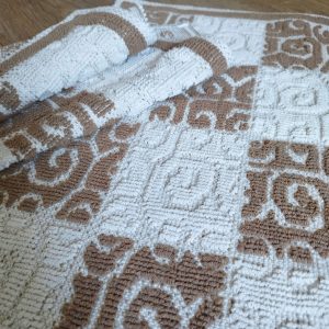 1+1 Set Covoare tesute din bumbac, dimensiunea 40x60cm, maro si alb, cod HCD04 - imagine 3