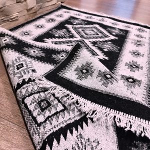 Covor traditional tesut, cu doua fete, dimensiunea 80x150cm, Negru si gri, model ROMB - imagine 2