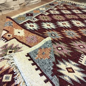 Covor traditional, tesut, cu doua fete, dimensiunea 100x200cm maro si crem, model RUSTIC - imagine 3