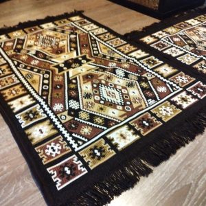 1+1 Covoare traditionale, cu doua fete, dimensiunea 60x90cm+60x150cm, maro si crem HCA09 - imagine 3
