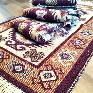 set 4 Covoare traditionale tesute, cu doua fete, dimensiunea 60x200cm, Maro, model HORA - imagine 3