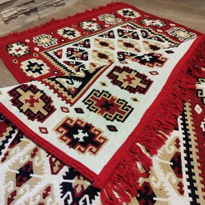 1+1 Covoare traditionale, cu doua fete, dimensiunea 60x90cm+ 60x120cm, rosu si crem HCA07 - imagine 2