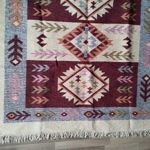 Covor traditional, dimensiunea 80x300cm Rosu si crem, model Spic de grau - imagine 4