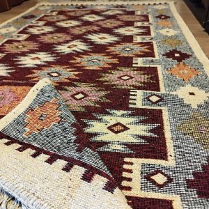 Covor traditional, tesut, cu doua fete, dimensiunea 100x200cm maro si crem, model RUSTIC - imagine 2